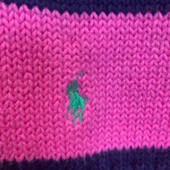 NWOT Ralph Lauren Black Pink Striped Cotton Scarf Ribbed Ends 48" x 7" - Picture 2 of 4